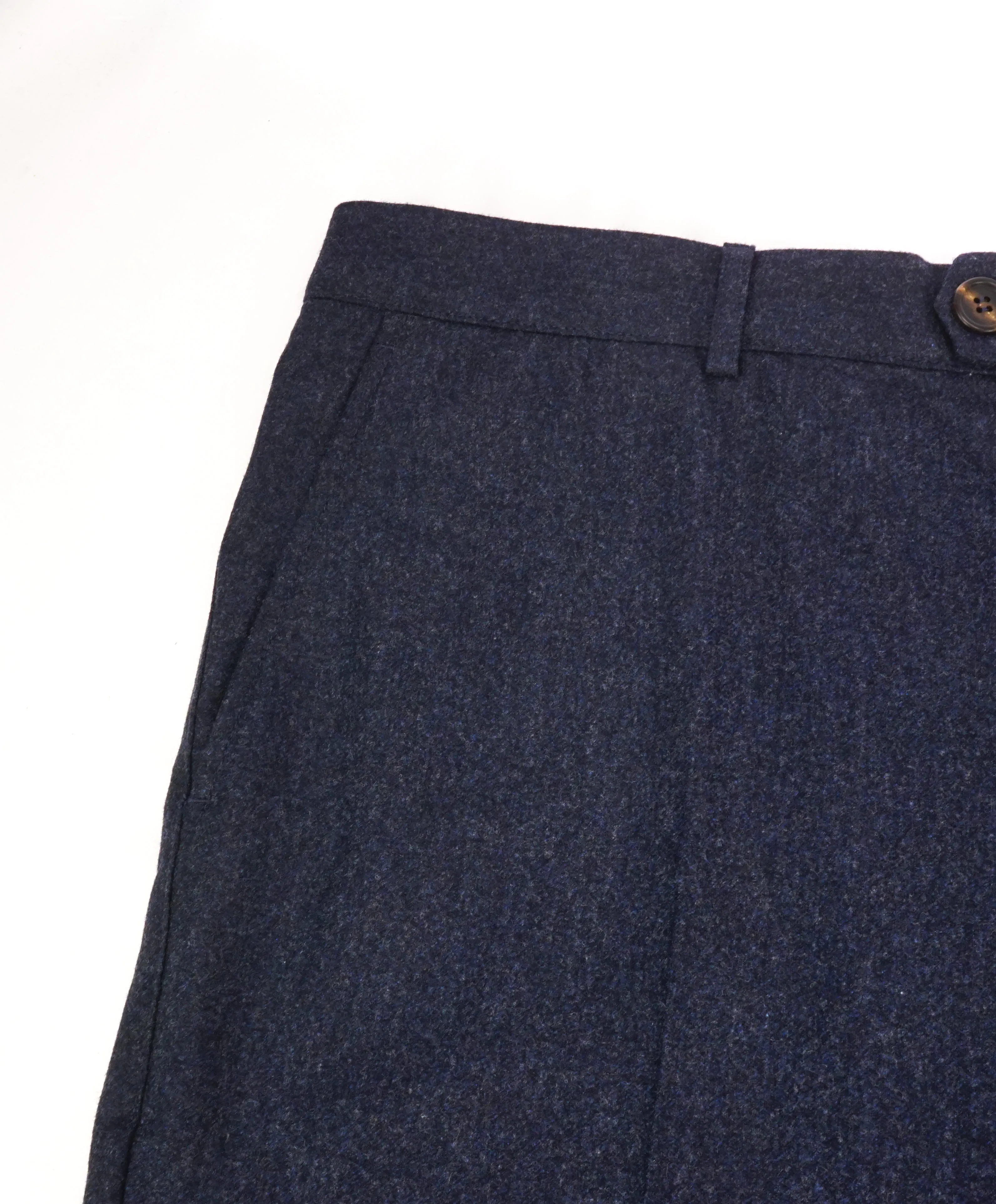 BRUNELLO CUCINELLI - Blue Melange Flannel Flat Front Dress Pants - 40W