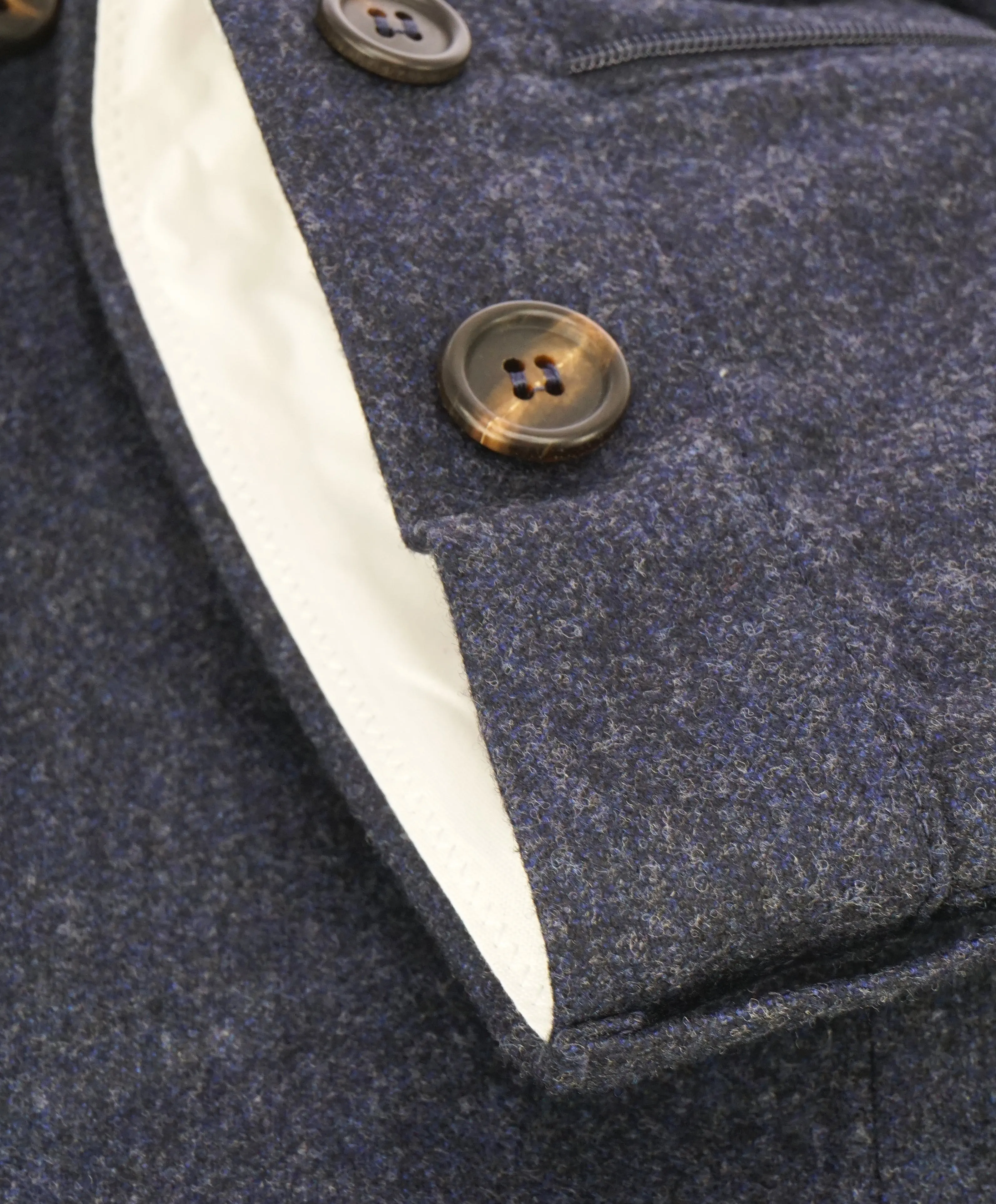 BRUNELLO CUCINELLI - Blue Melange Flannel Flat Front Dress Pants - 40W