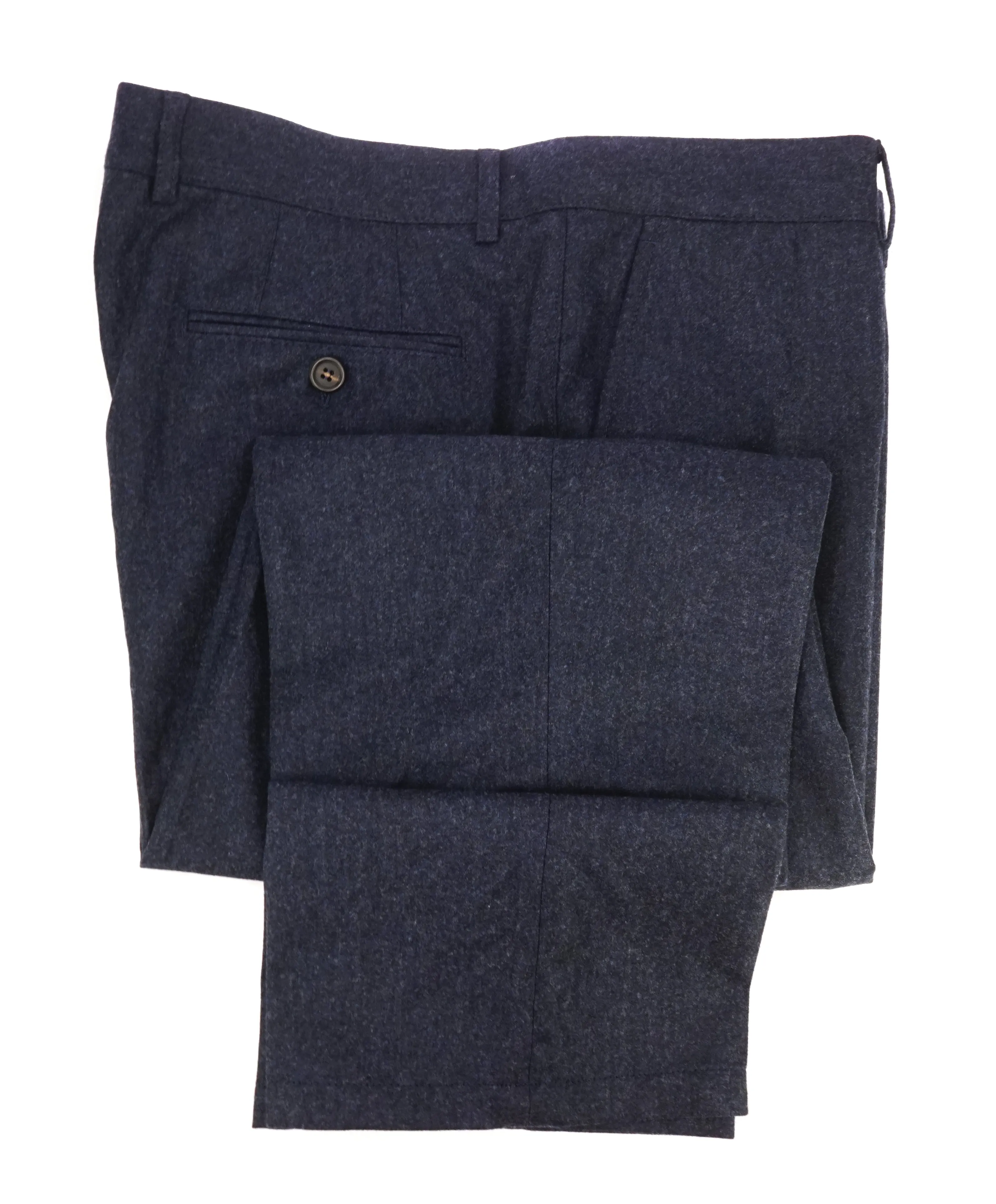 BRUNELLO CUCINELLI - Blue Melange Flannel Flat Front Dress Pants - 40W
