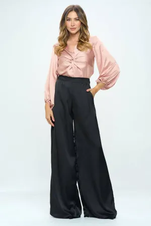 Business Casual Wide Leg Stretch Satin Pants