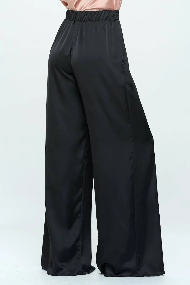 Business Casual Wide Leg Stretch Satin Pants