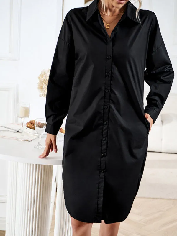 Button-Down Long-Sleeved Shirt Dress with Belted Waist