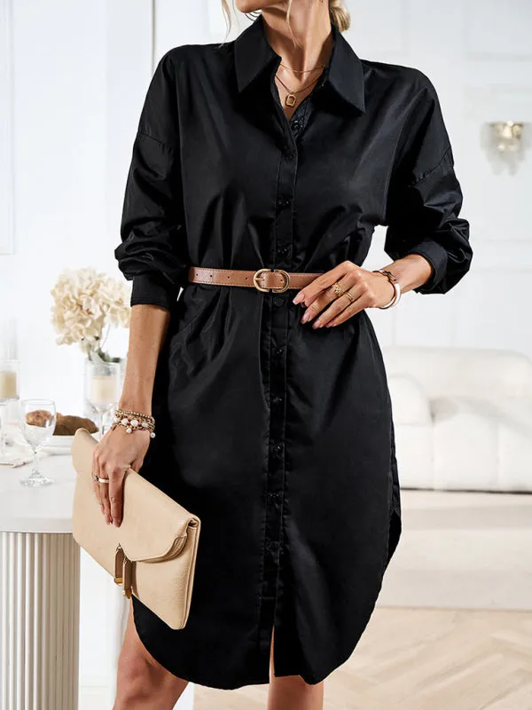Button-Down Long-Sleeved Shirt Dress with Belted Waist
