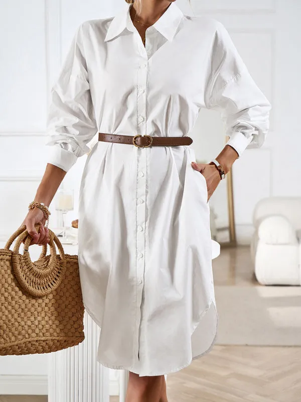 Button-Down Long-Sleeved Shirt Dress with Belted Waist