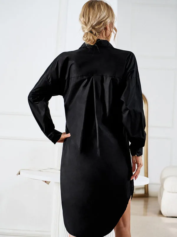 Button-Down Long-Sleeved Shirt Dress with Belted Waist