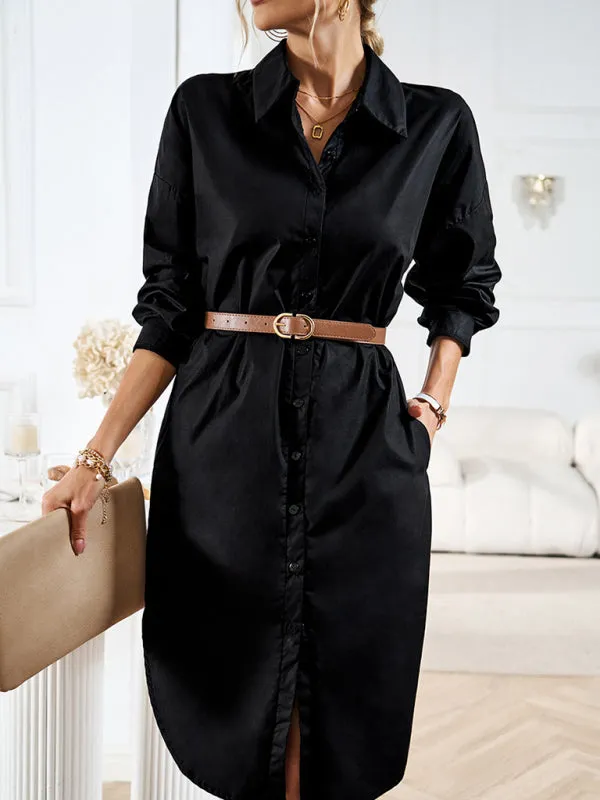 Button-Down Long-Sleeved Shirt Dress with Belted Waist