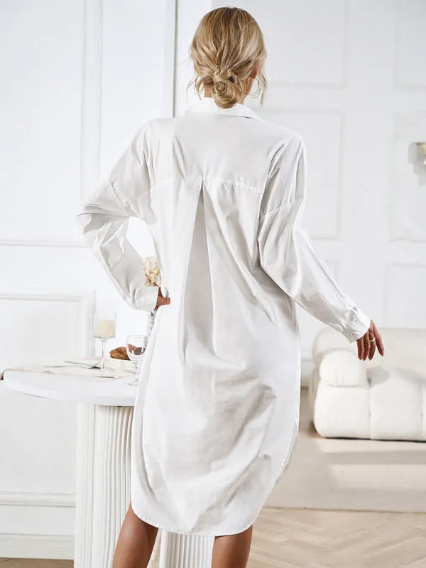 Button-Down Long-Sleeved Shirt Dress with Belted Waist
