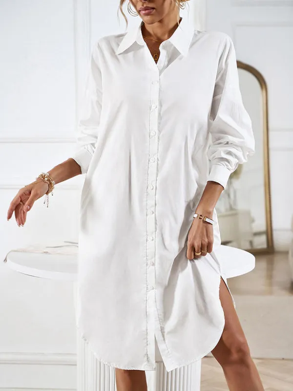 Button-Down Long-Sleeved Shirt Dress with Belted Waist