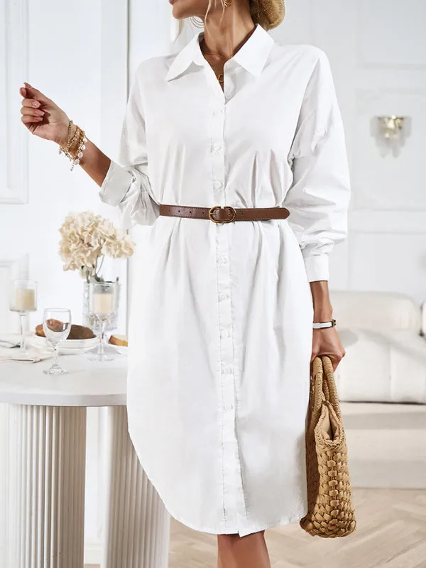 Button-Down Long-Sleeved Shirt Dress with Belted Waist