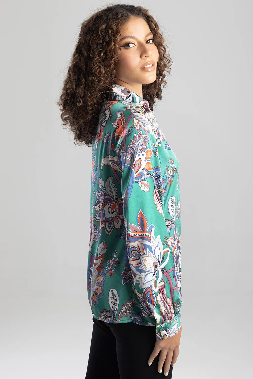 Button Up Satin Blouse - Green