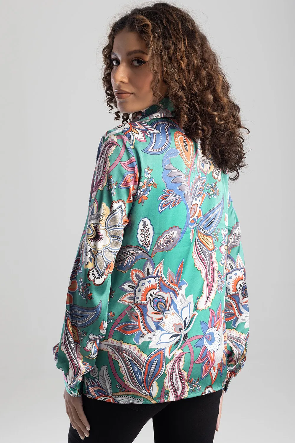 Button Up Satin Blouse - Green