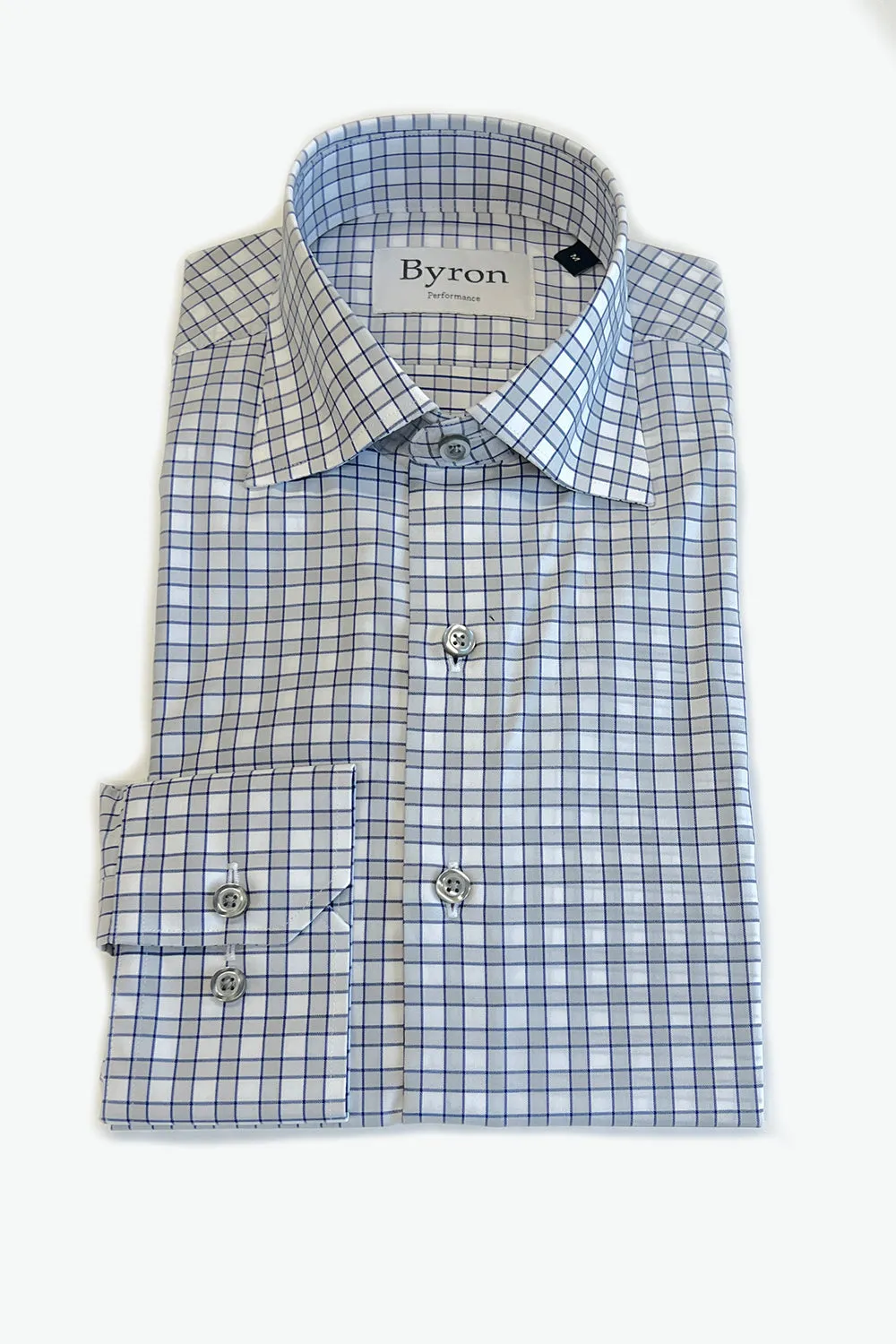 Byron Blue Grey Check Performance Shirt