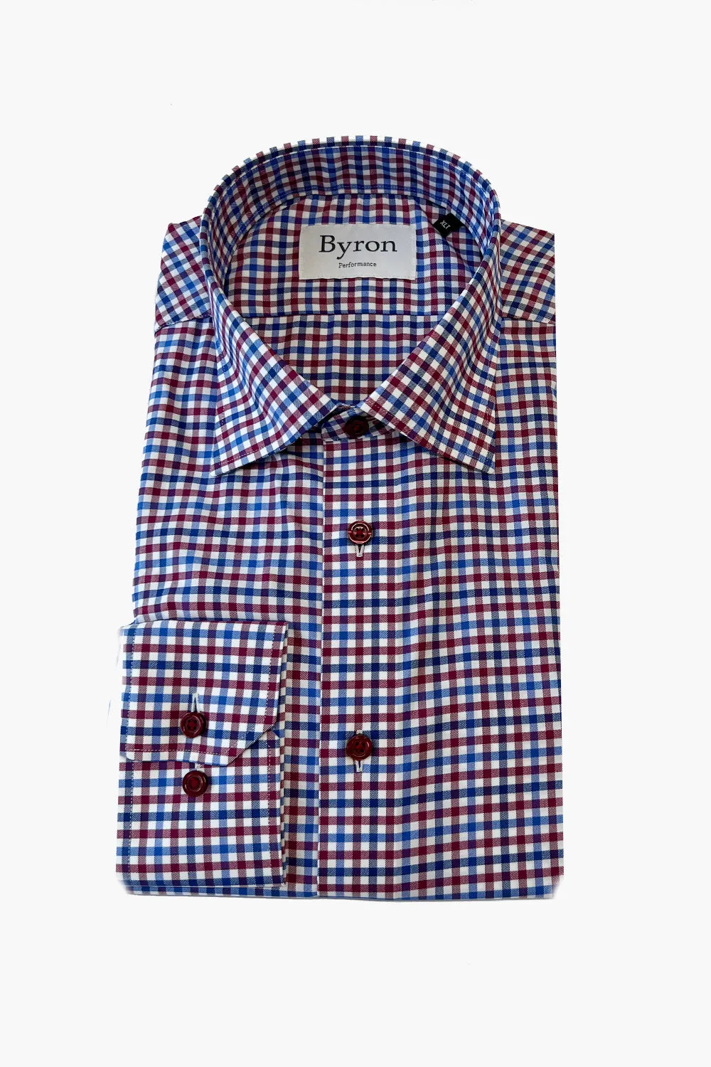 Byron Maroon Blue Tattersall Performance Shirt Big and Tall