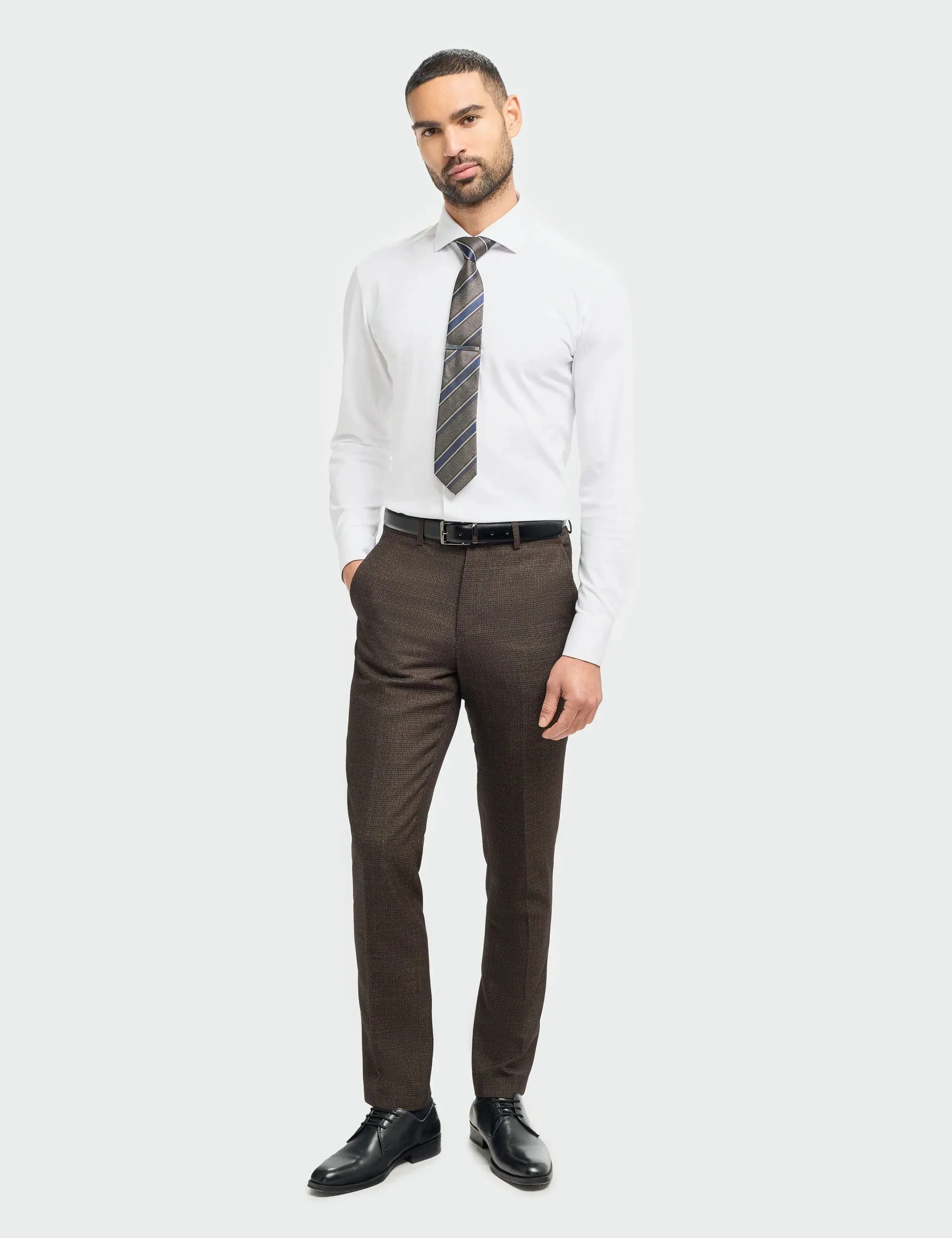 CARIDI – BROWN CHECK TAILORED FIT TROUSERS