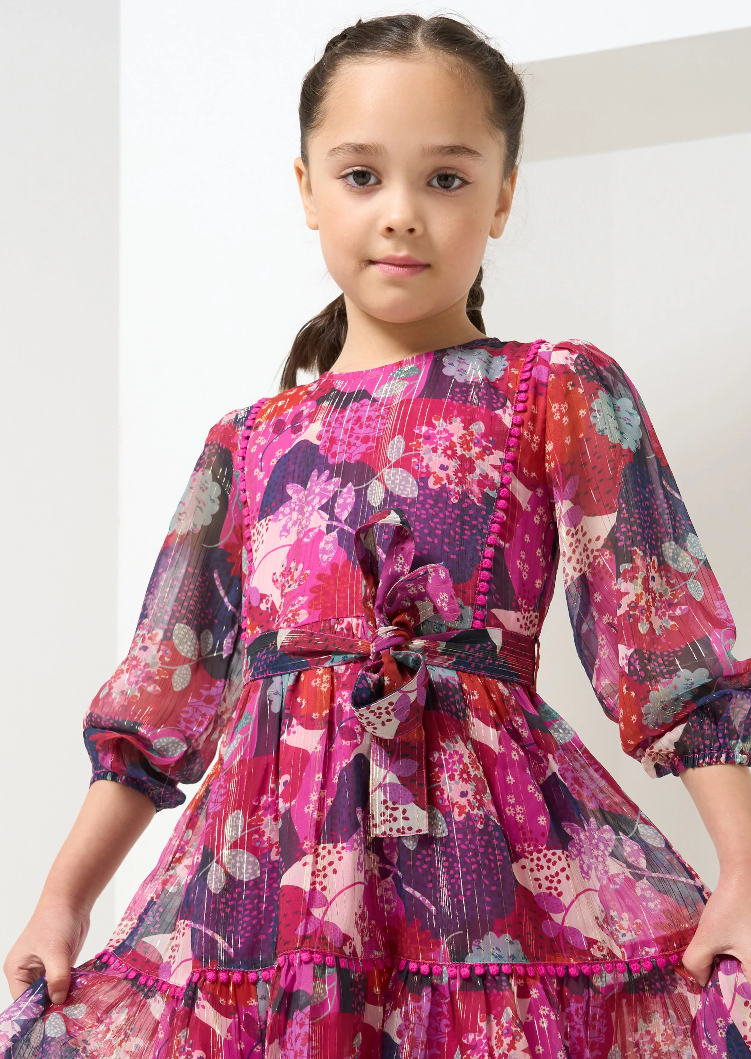 Carmen Pink Belted Patchwork Dress