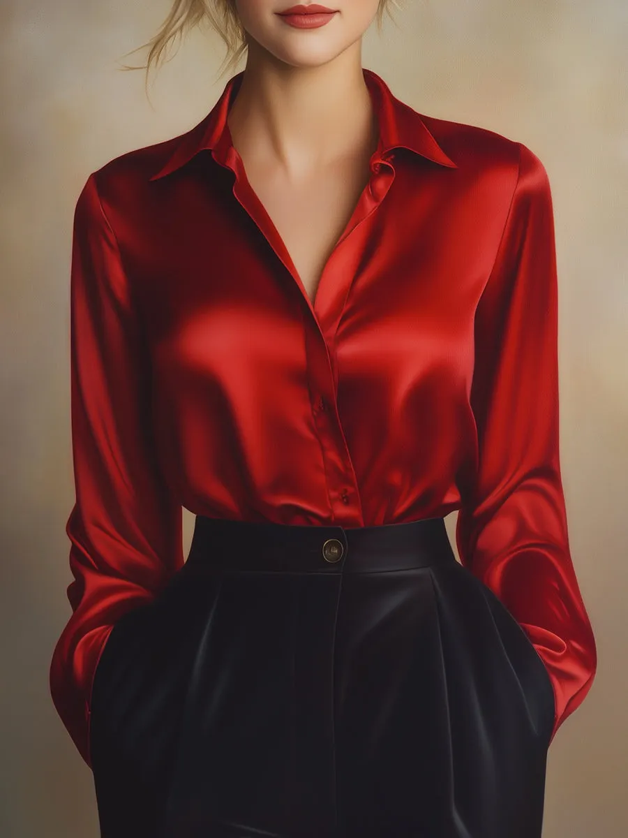 Classic Satin Blouse with Long Sleeves and Elegant Fit