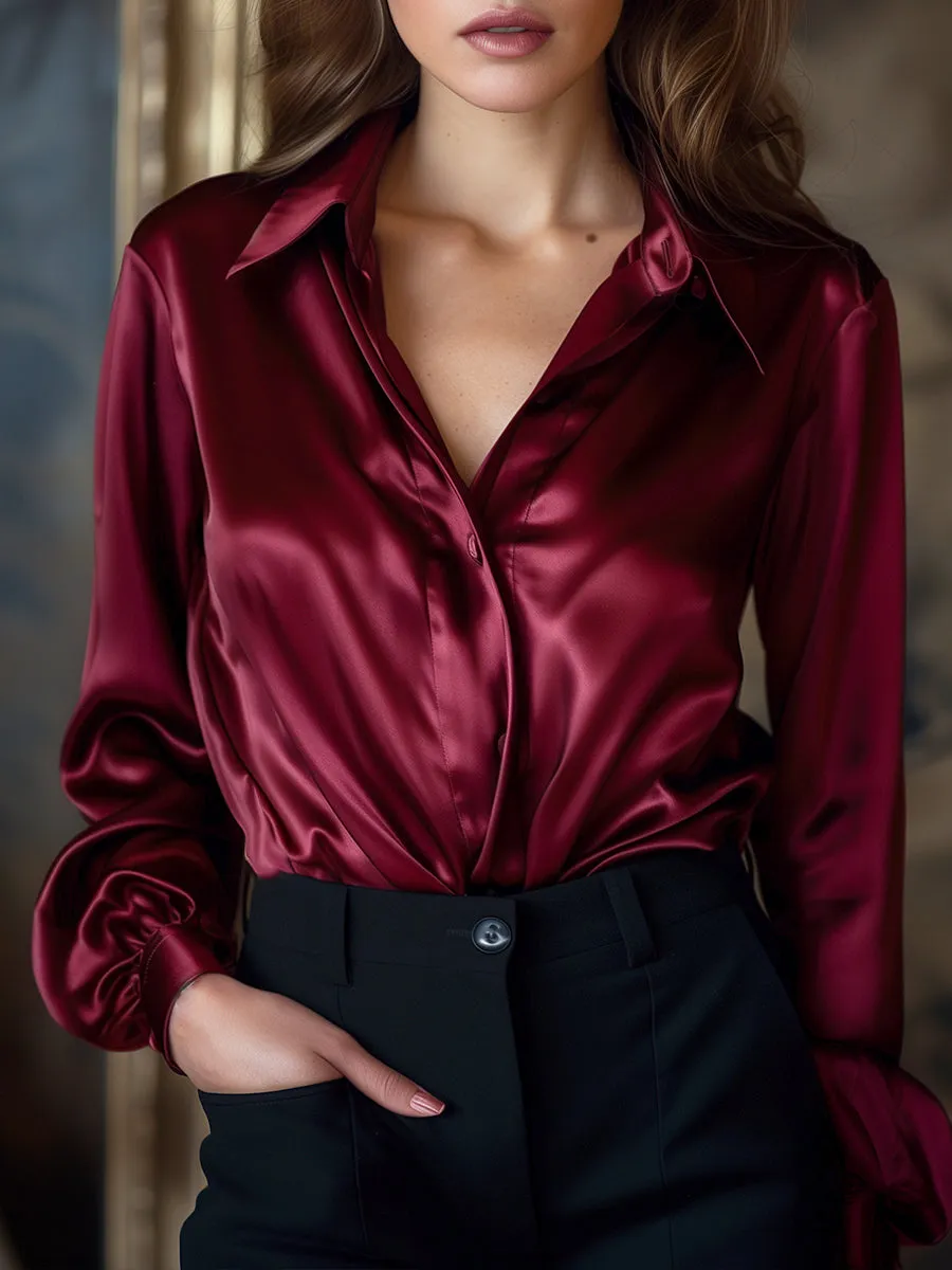 Classic Satin Blouse with Long Sleeves and Elegant Fit