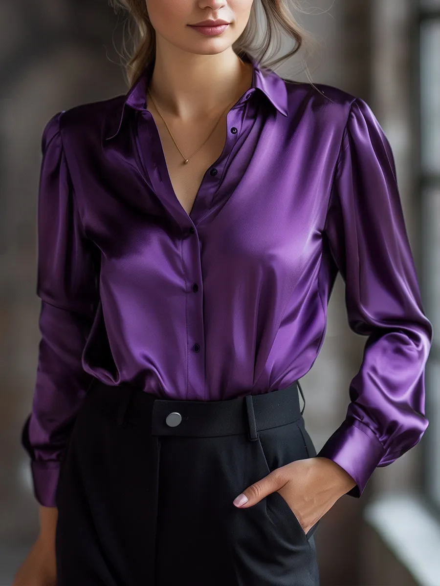 Classic Satin Blouse with Long Sleeves and Elegant Fit