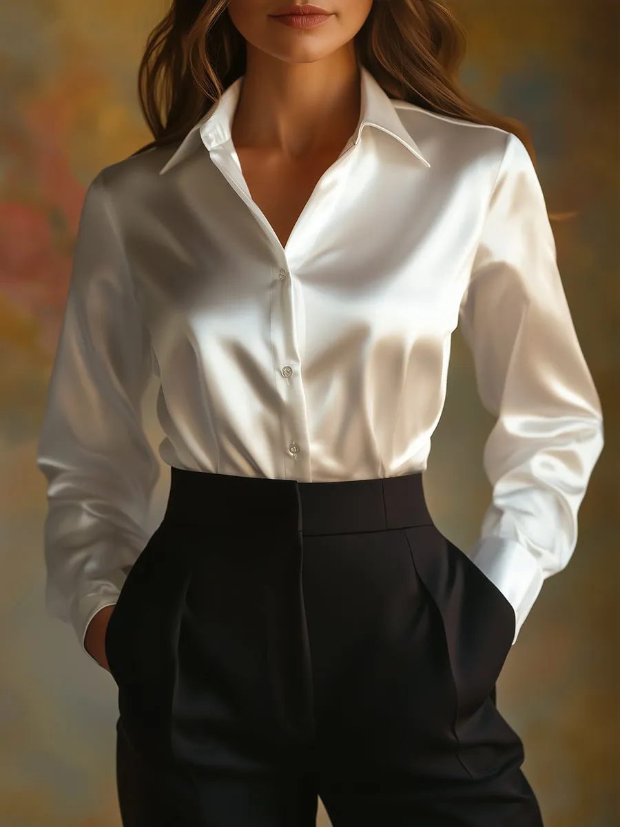 Classic Satin Blouse with Long Sleeves and Elegant Fit