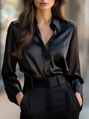 Classic Satin Blouse with Long Sleeves and Elegant Fit