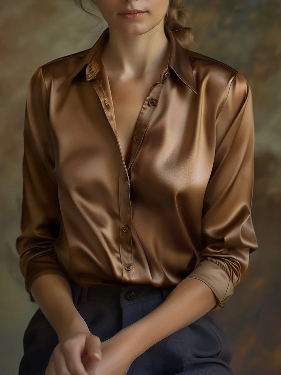 Classic Satin Blouse with Long Sleeves and Elegant Fit