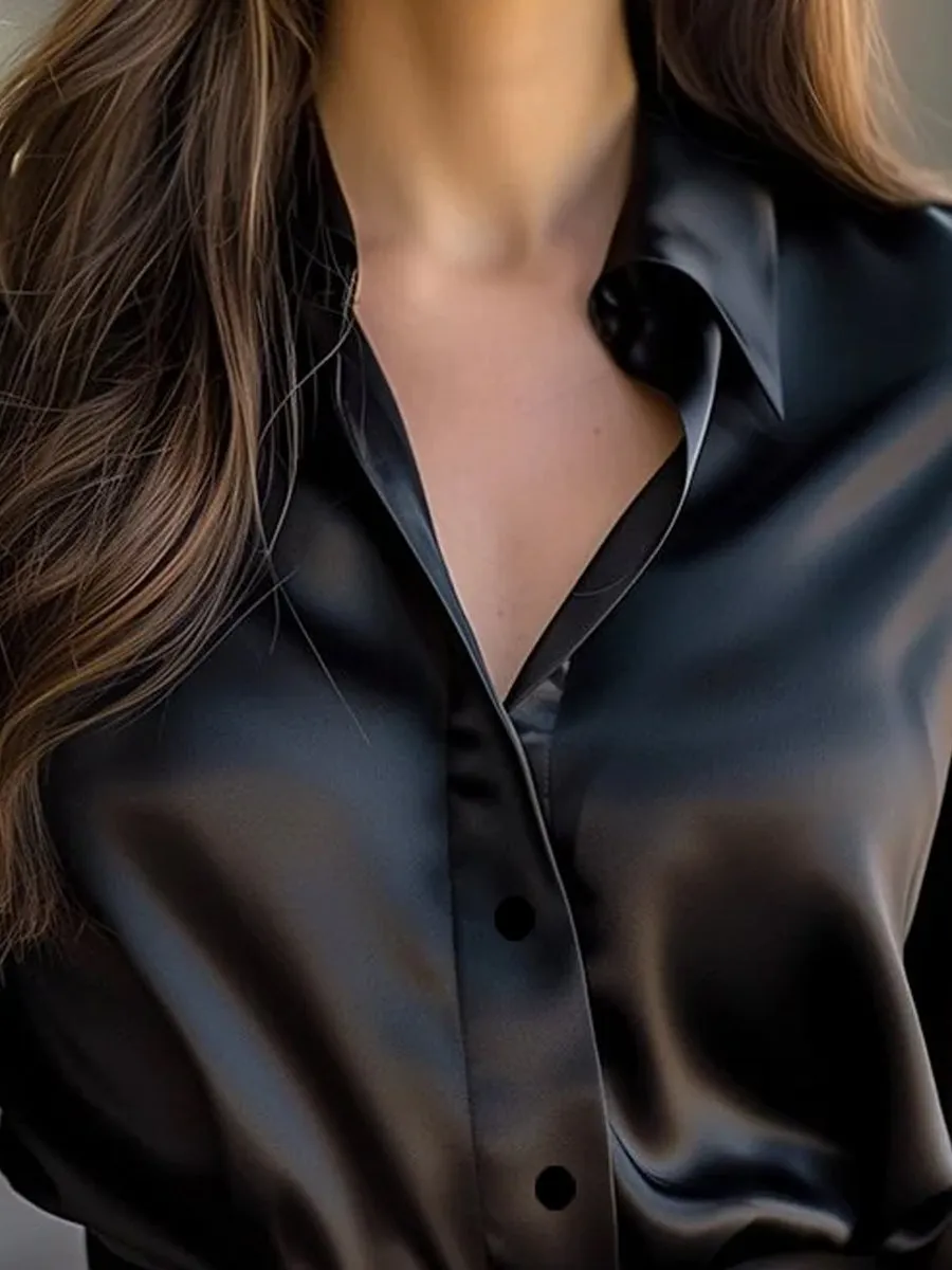 Classic Satin Blouse with Long Sleeves and Elegant Fit