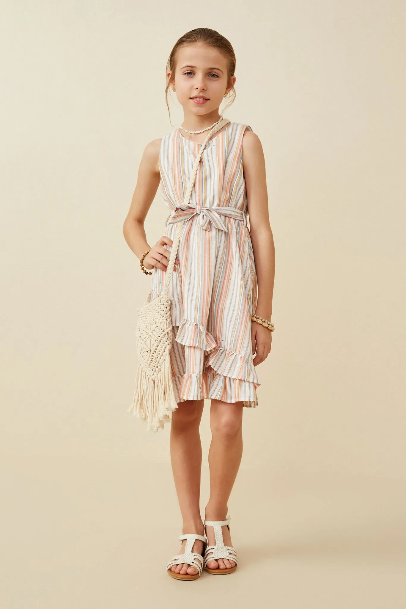 Color Sprinkled Ruffle Hem Belted Dress