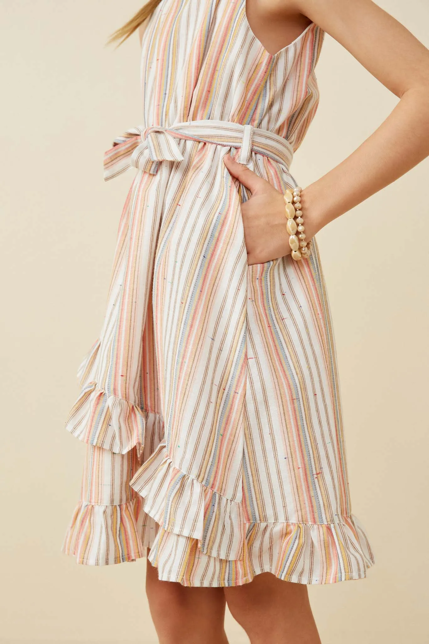 Color Sprinkled Ruffle Hem Belted Dress