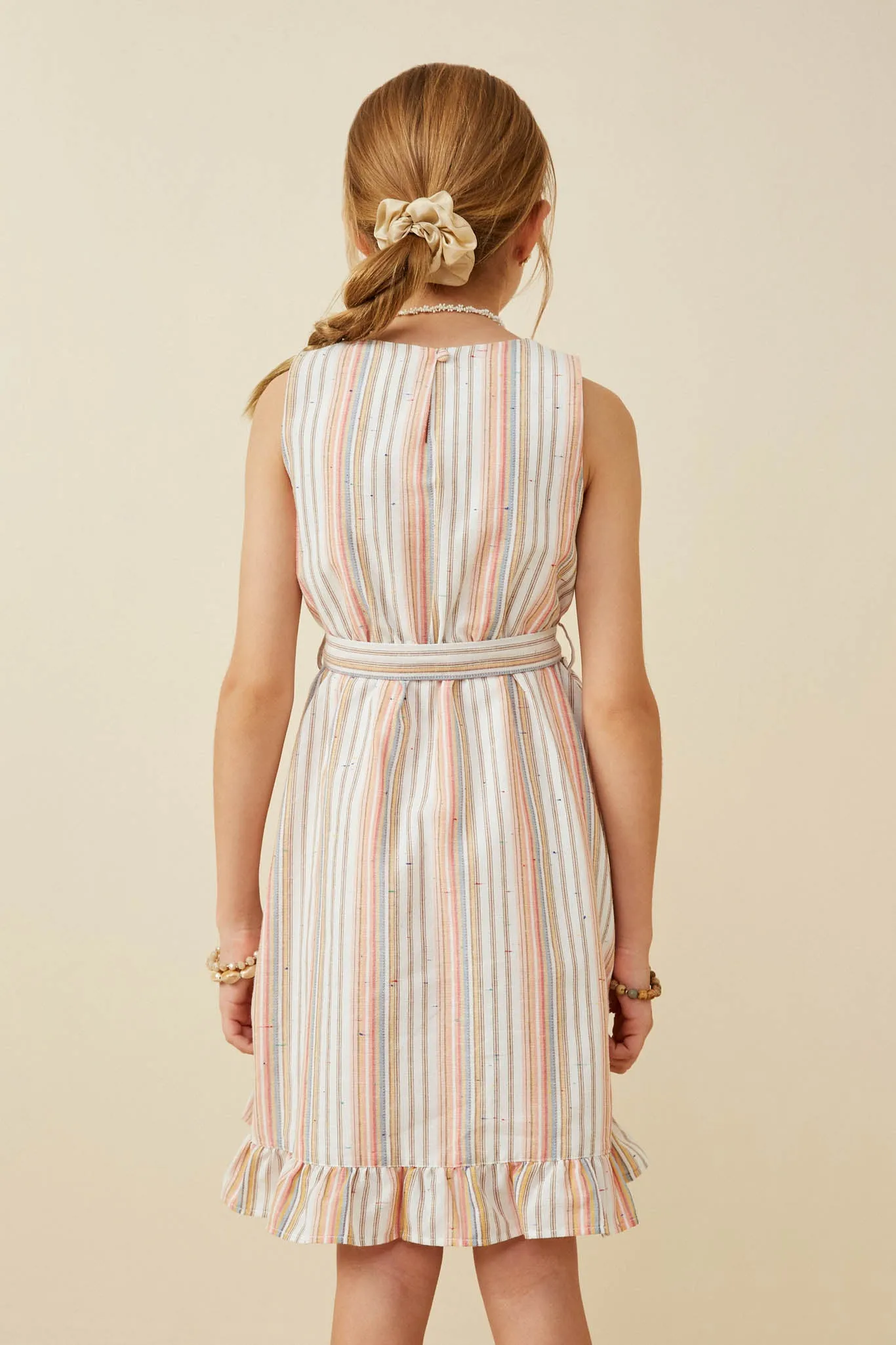 Color Sprinkled Ruffle Hem Belted Dress