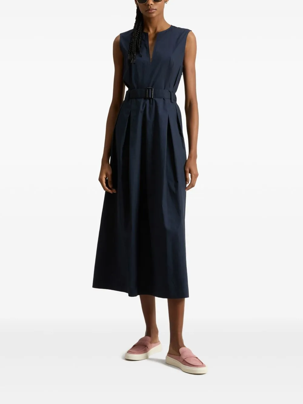 Cotton long belted dress