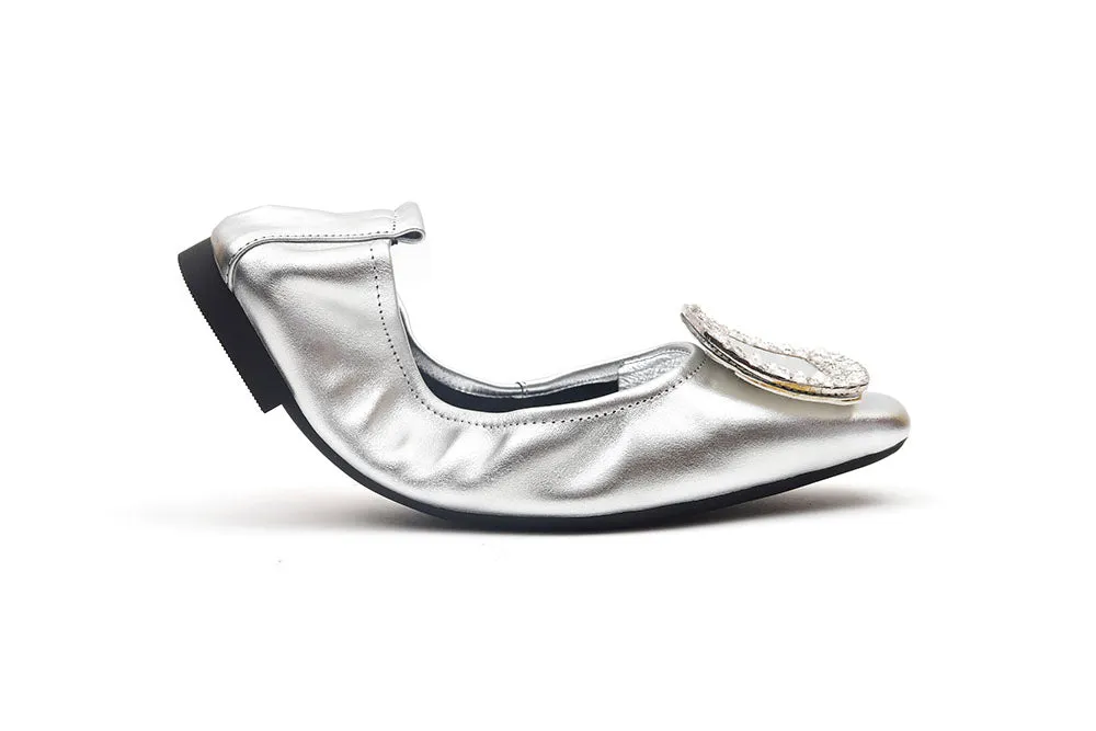 Crystal Buckle Foldable Flats