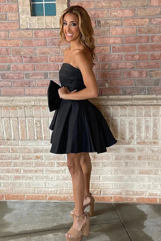 Cute Strapless Black/Green Short Prom Dresses, Short Strapless Black/Green Formal Evening Homecoming Dresses