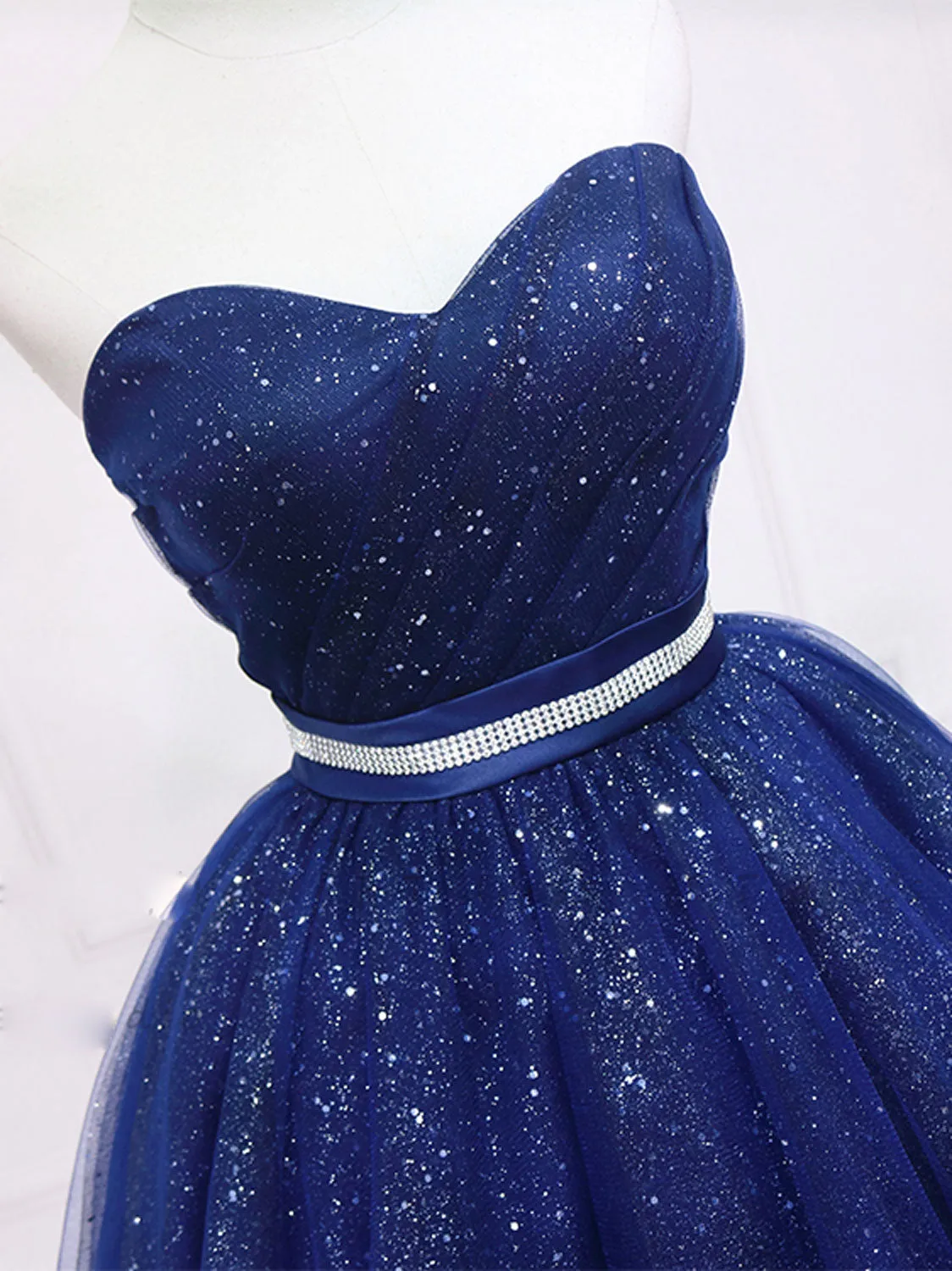 Dark blue sweetheart neck tulle short prom dress blue homecoming dress