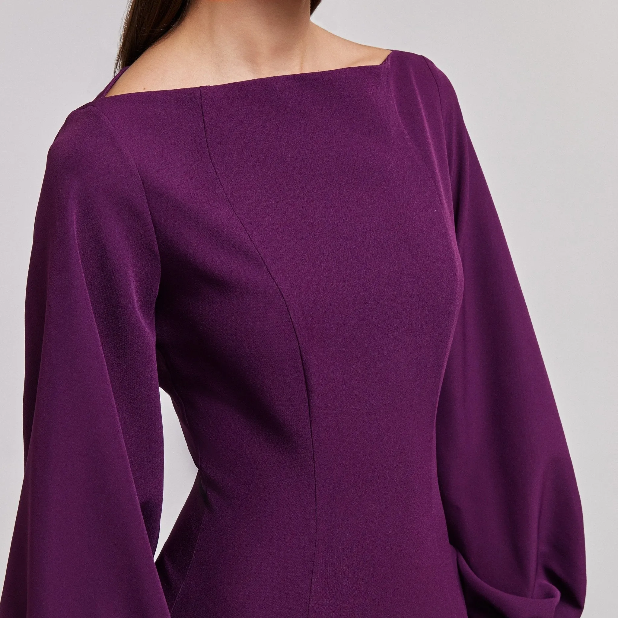 Dark Purple Crepe A-Line Gown