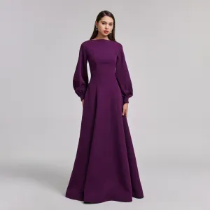 Dark Purple Crepe A-Line Gown