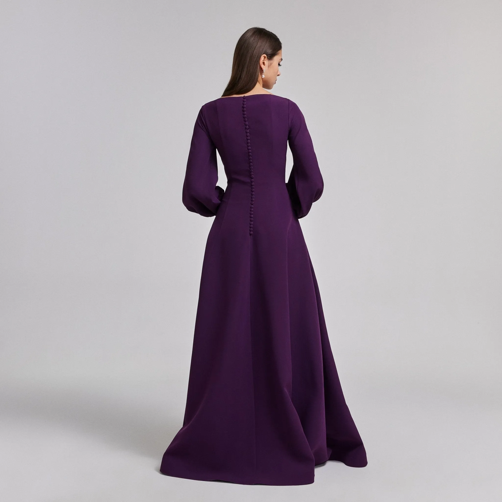 Dark Purple Crepe A-Line Gown