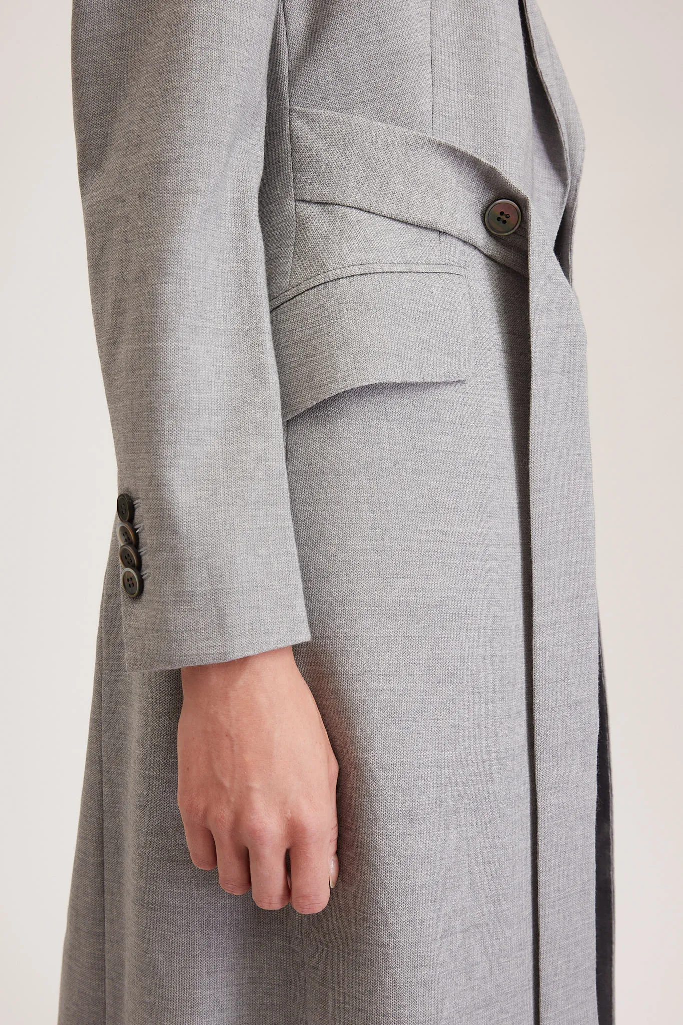 Darlington Jacket - Double breasted long jacket in light grey pure wool