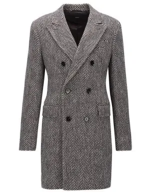 DBCoat Men's Dress Coat Double Breasted Gray Herringbone Tweed Six Buttons Overcoats