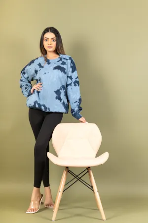 Deep Blue Tie and Dye Sweatshirt For Women