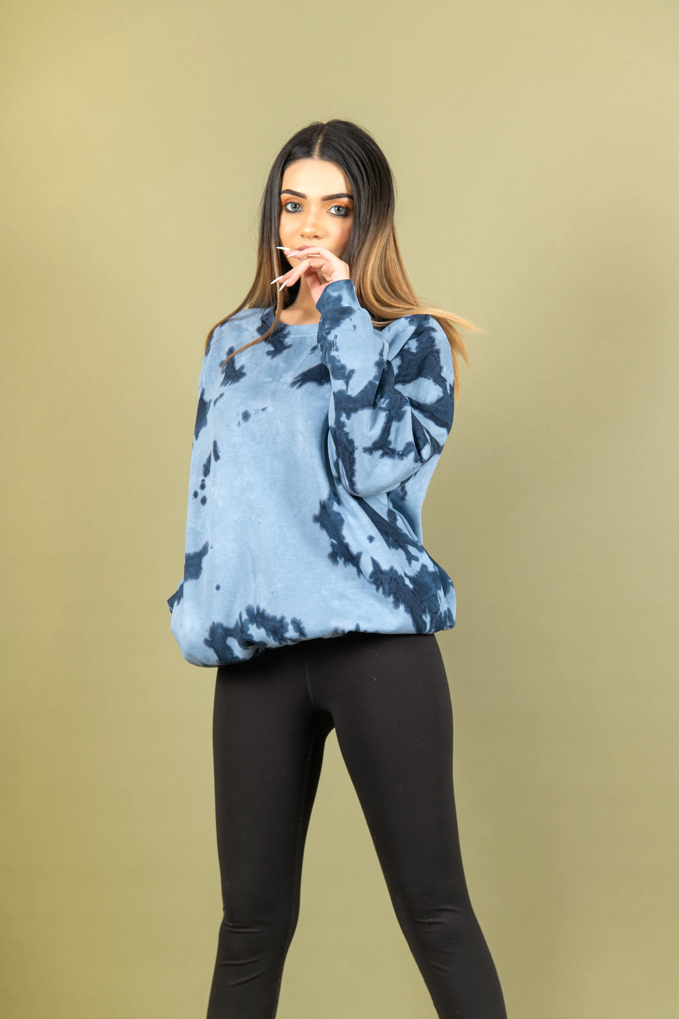 Deep Blue Tie and Dye Sweatshirt For Women