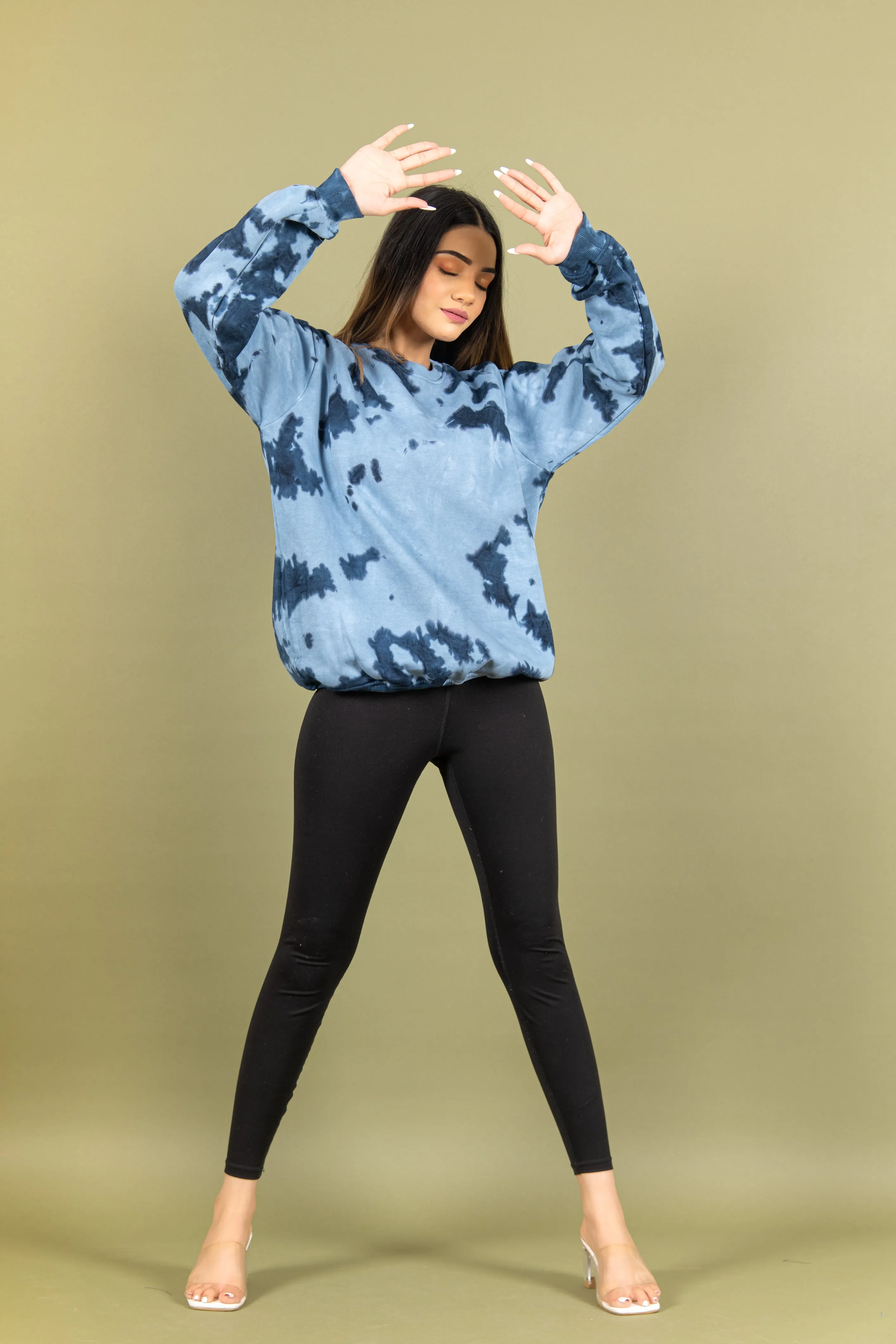 Deep Blue Tie and Dye Sweatshirt For Women