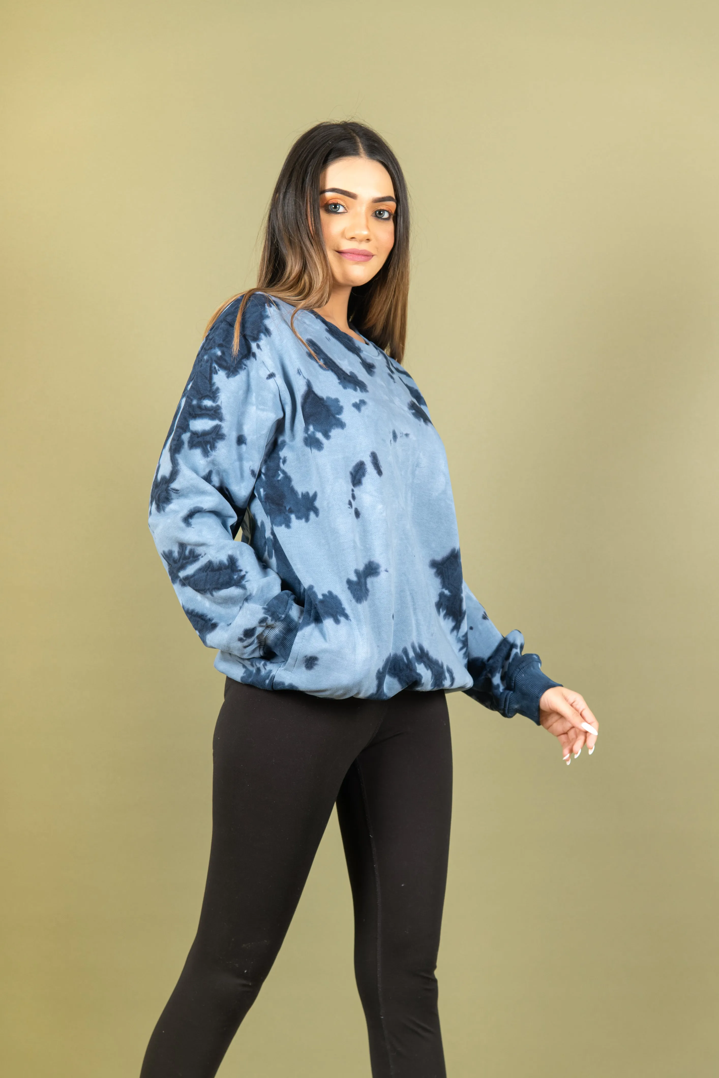 Deep Blue Tie and Dye Sweatshirt For Women