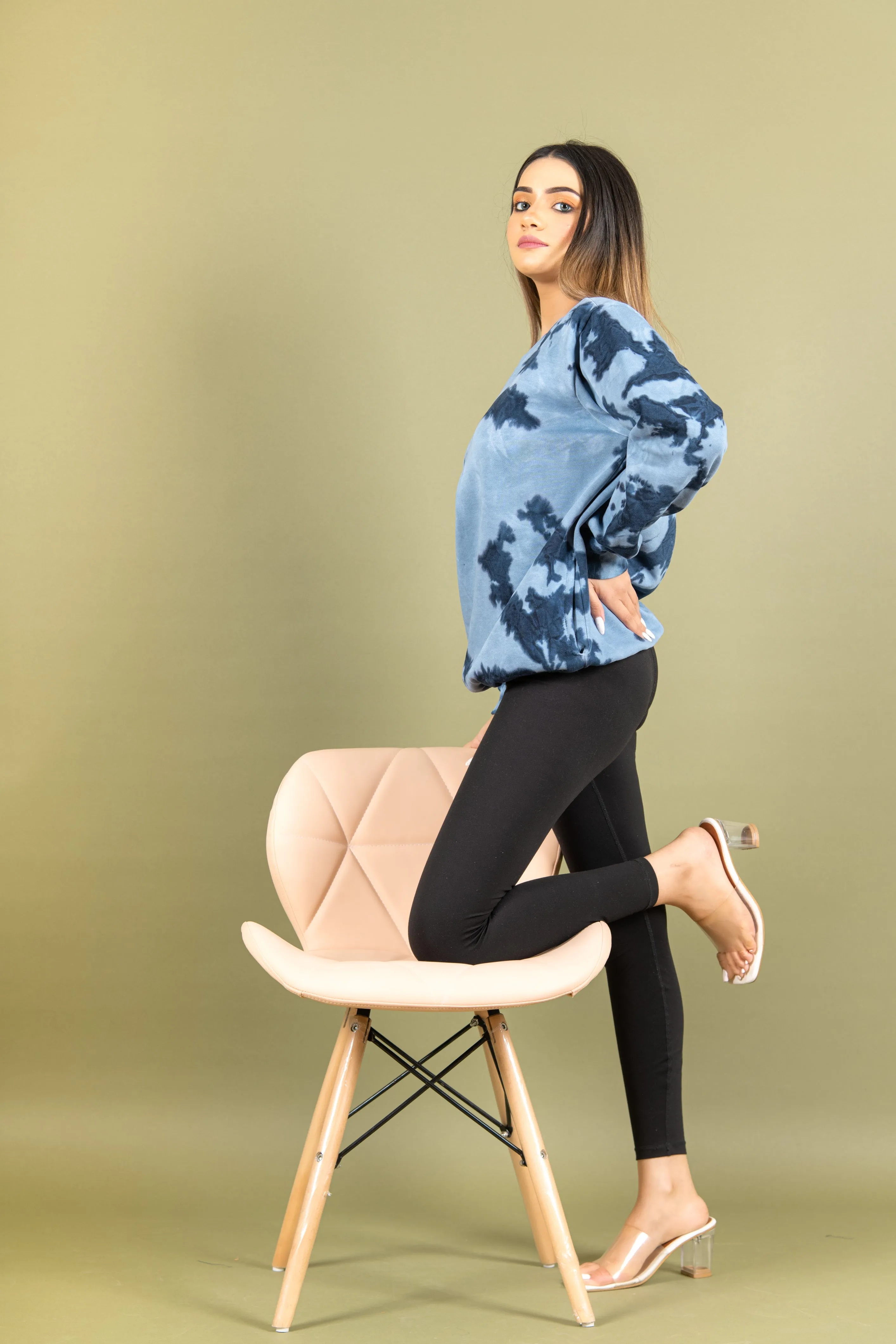 Deep Blue Tie and Dye Sweatshirt For Women
