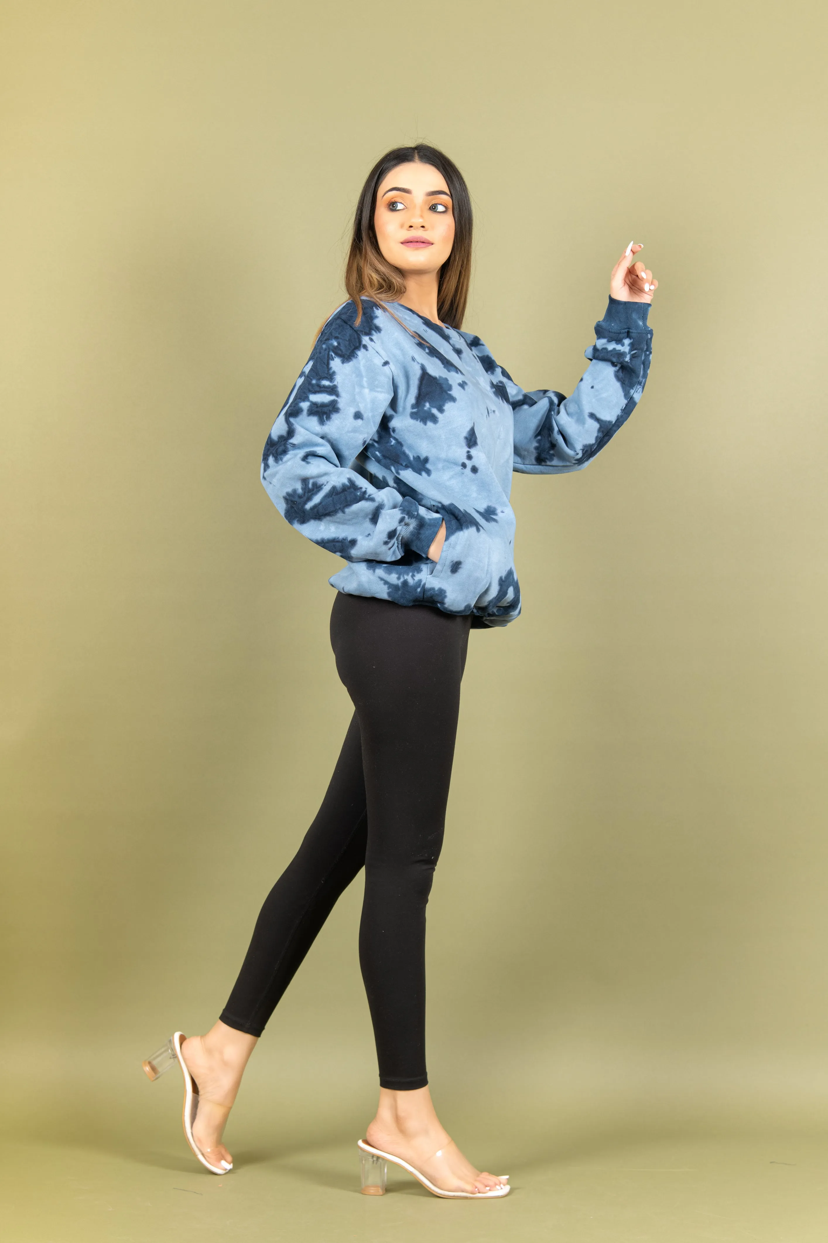 Deep Blue Tie and Dye Sweatshirt For Women