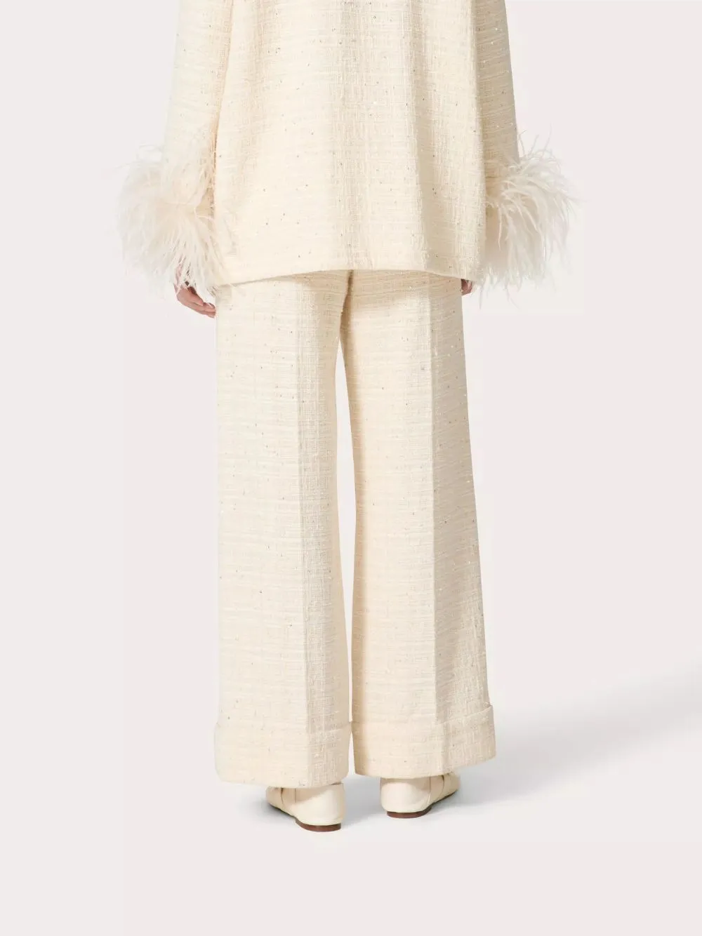 Delicate Tweed Wide-Leg Trousers
