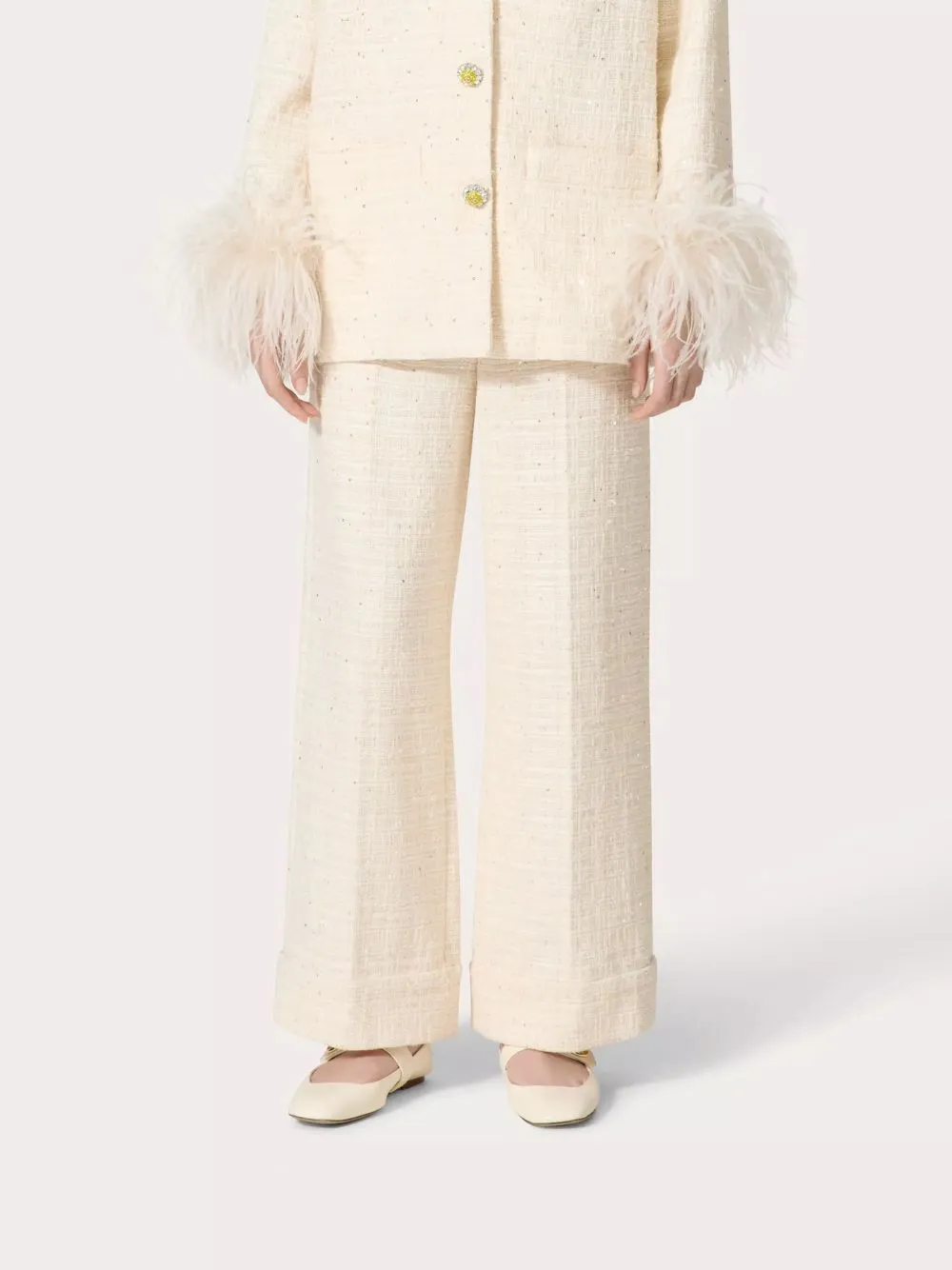 Delicate Tweed Wide-Leg Trousers