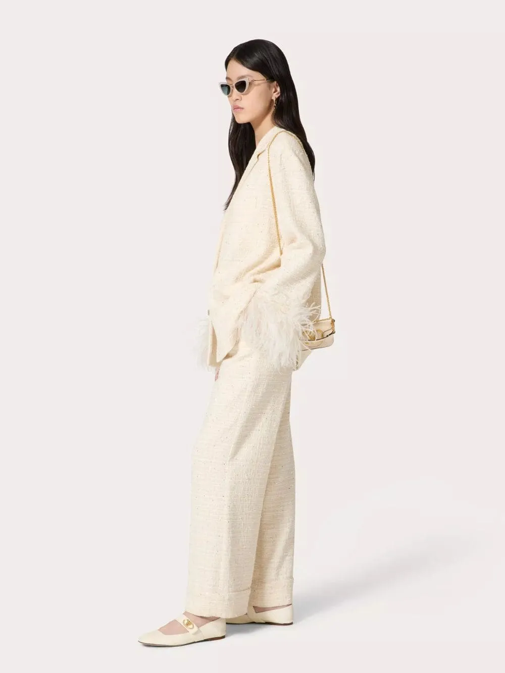 Delicate Tweed Wide-Leg Trousers