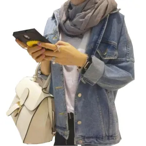 Denim Jacket Bf Harajuku Style Single Breasted Ladies Jean Jackets Plus Size Vintage Womens Coats Slim Fit