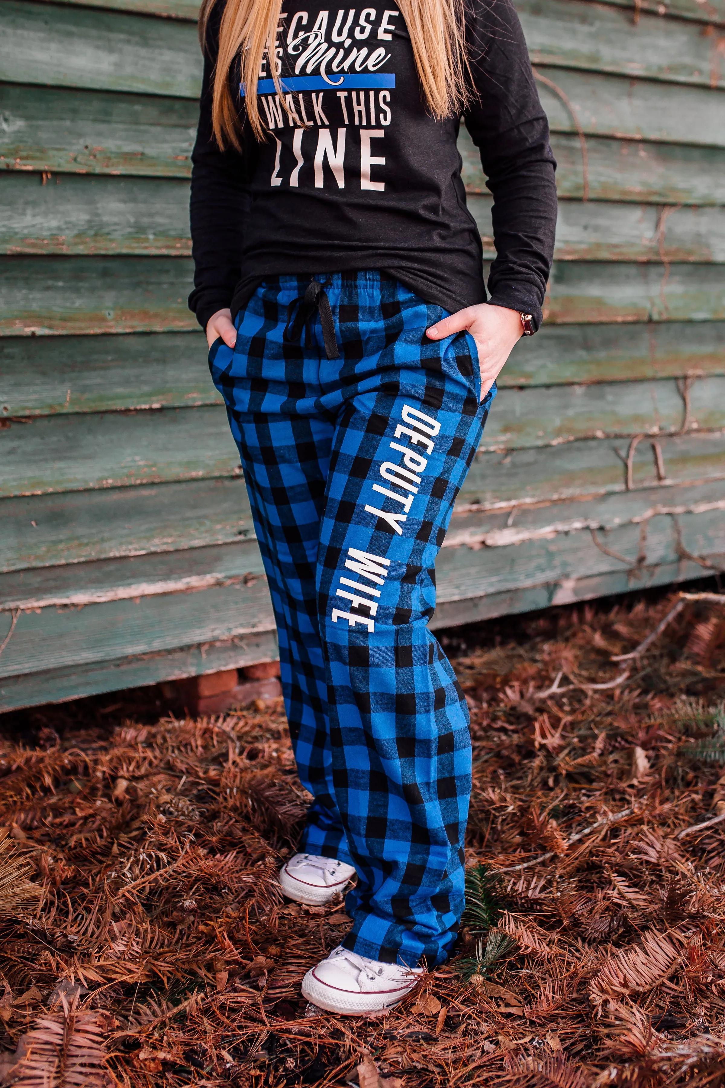 Deputy Wife Flannel Pants With Pockets (Royal Blue/Black Buffalo) // FINAL SALE