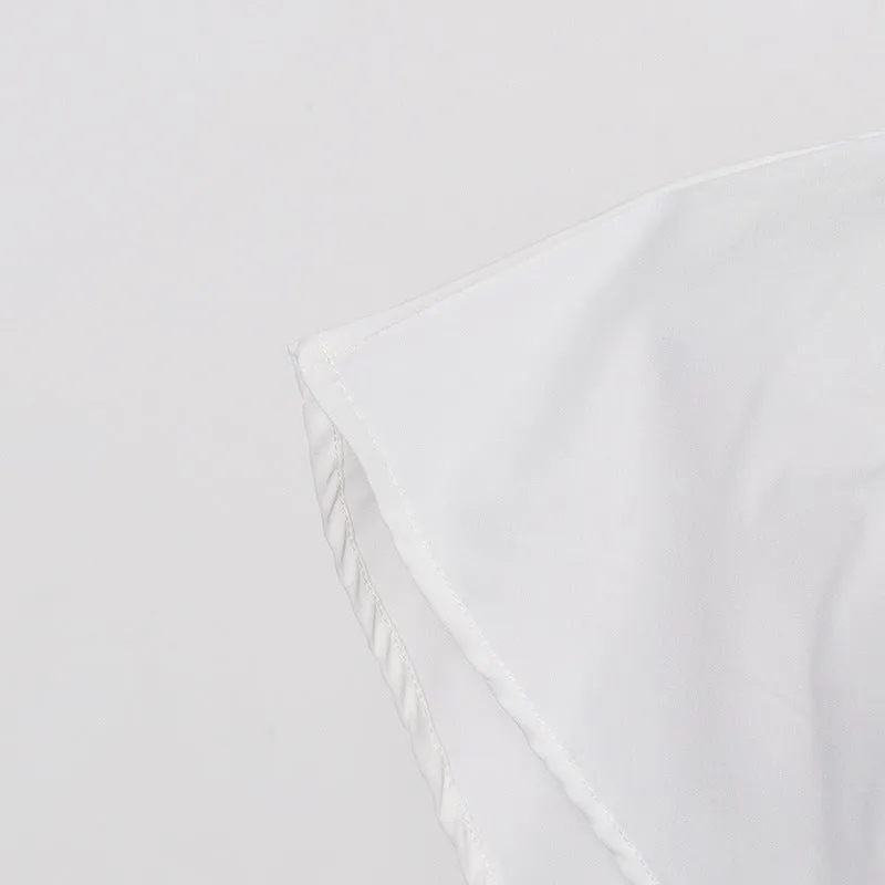 Design Sense Inverted Triangle Irregular Lapel Collar Button Placket Blouse - White
